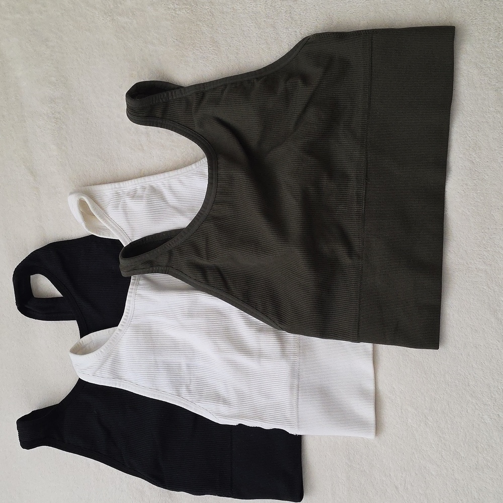 Victoria's Secret Set of Three Ribbed Sports Bras - Black, White, and Olive